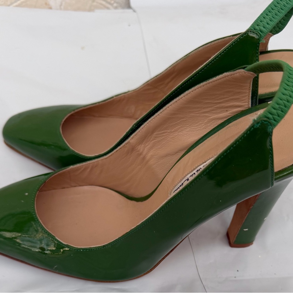 Oscar de la Renta Vintage Emerald Green Slingback Heels – Size 38 - Picture 3 of 11